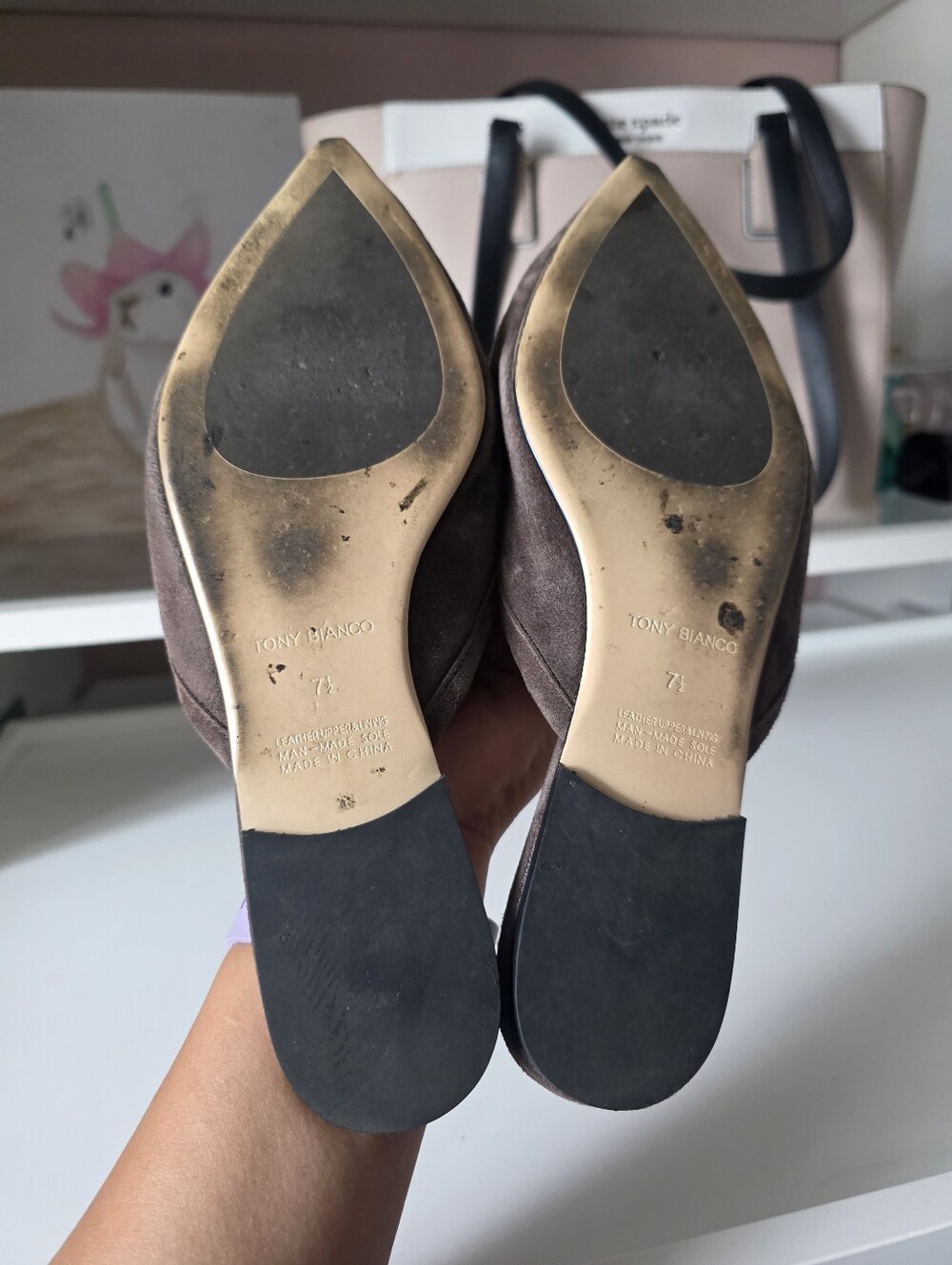 Tony Bianco Taupe Pointed Toe Suede Bow Mules - Picture 4 of 4